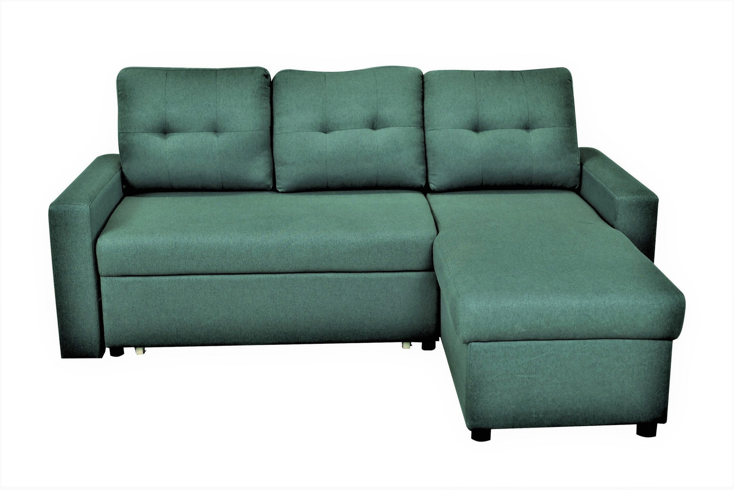 Container Furniture Direct Convertible L-Shaped Sectional Sleeper Sofa Bed, Stylish Apartment Furniture, Saving Pull Out Couch for Small Spaces and Living Rooms, Bluenish Green