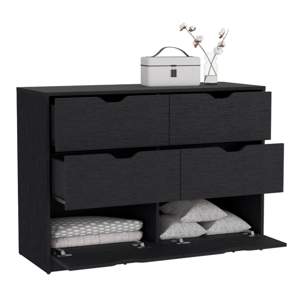 Basilea 4 Drawers Double Dresser with 2 pull down Cabinets Black