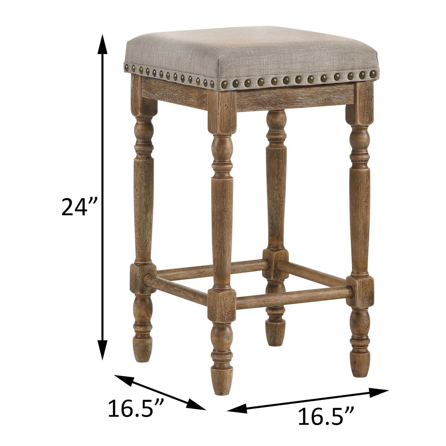 Beige and Weathered Oak Nailhead Trim Counter Height Stools ( Set of 2)