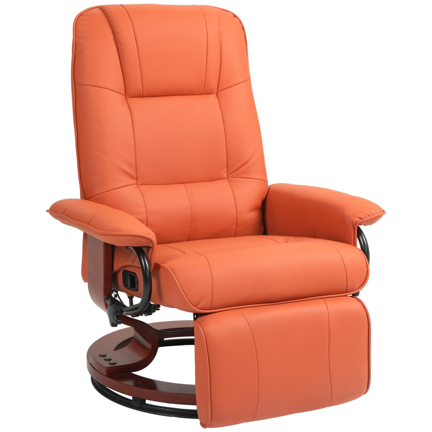 HOMCOM Faux Leather Manual Recliner, Adjustable Swivel Lounge Chair with Footrest, Armrest and Wrapped Wood Base for Living Room, Orange
