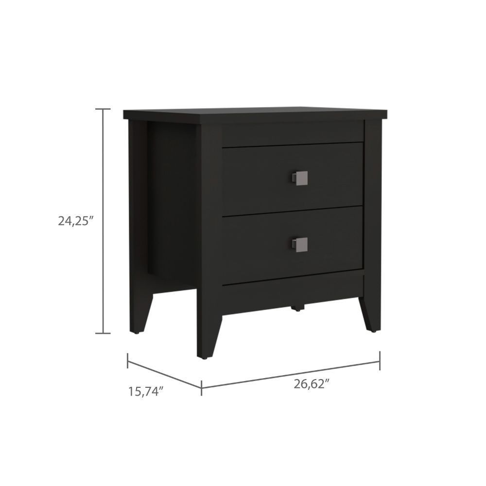 Amara Nightstand , End Table, Side Table Two Shelves, Four Legs -Black