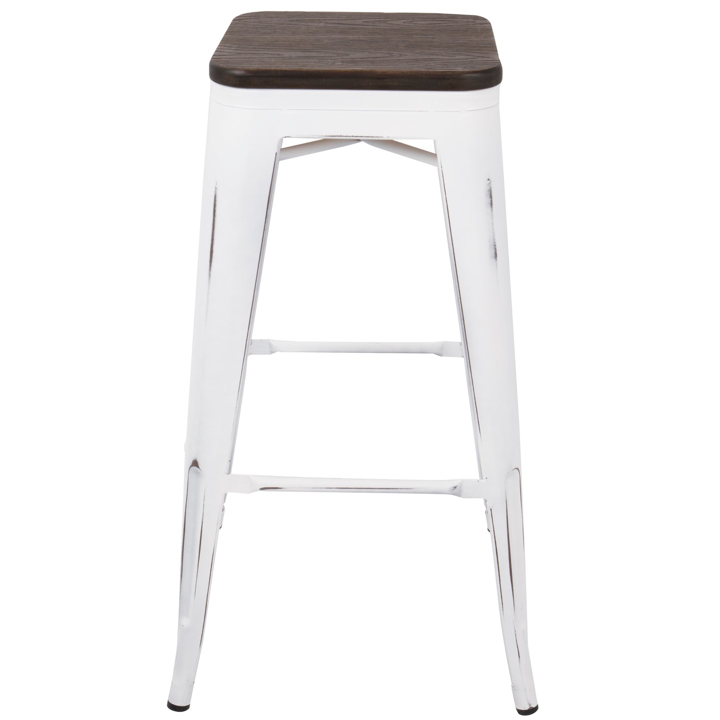 Oregon Industrial Stackable Barstool in Vintage White and Espresso by LumiSource - Set of 2