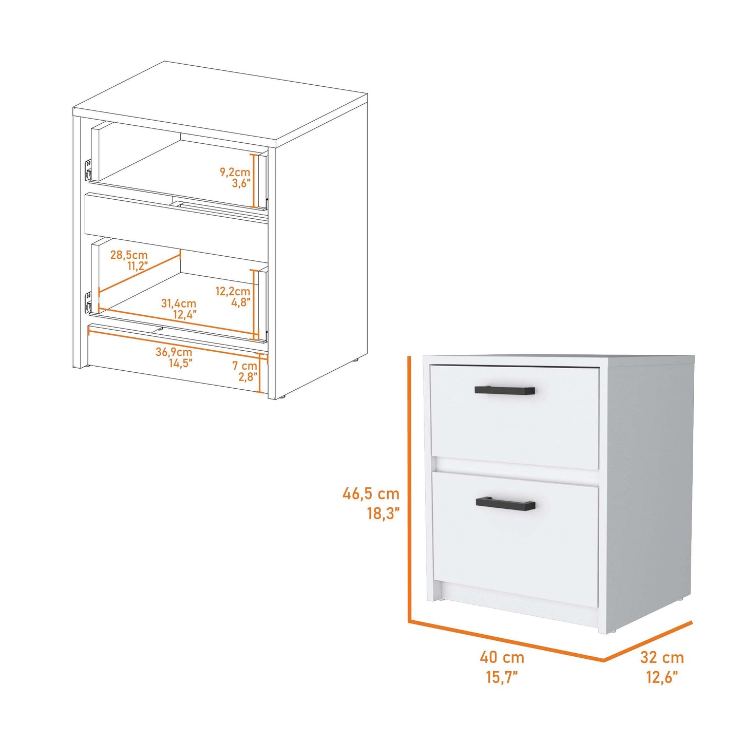White 2-Drawer Nightstand