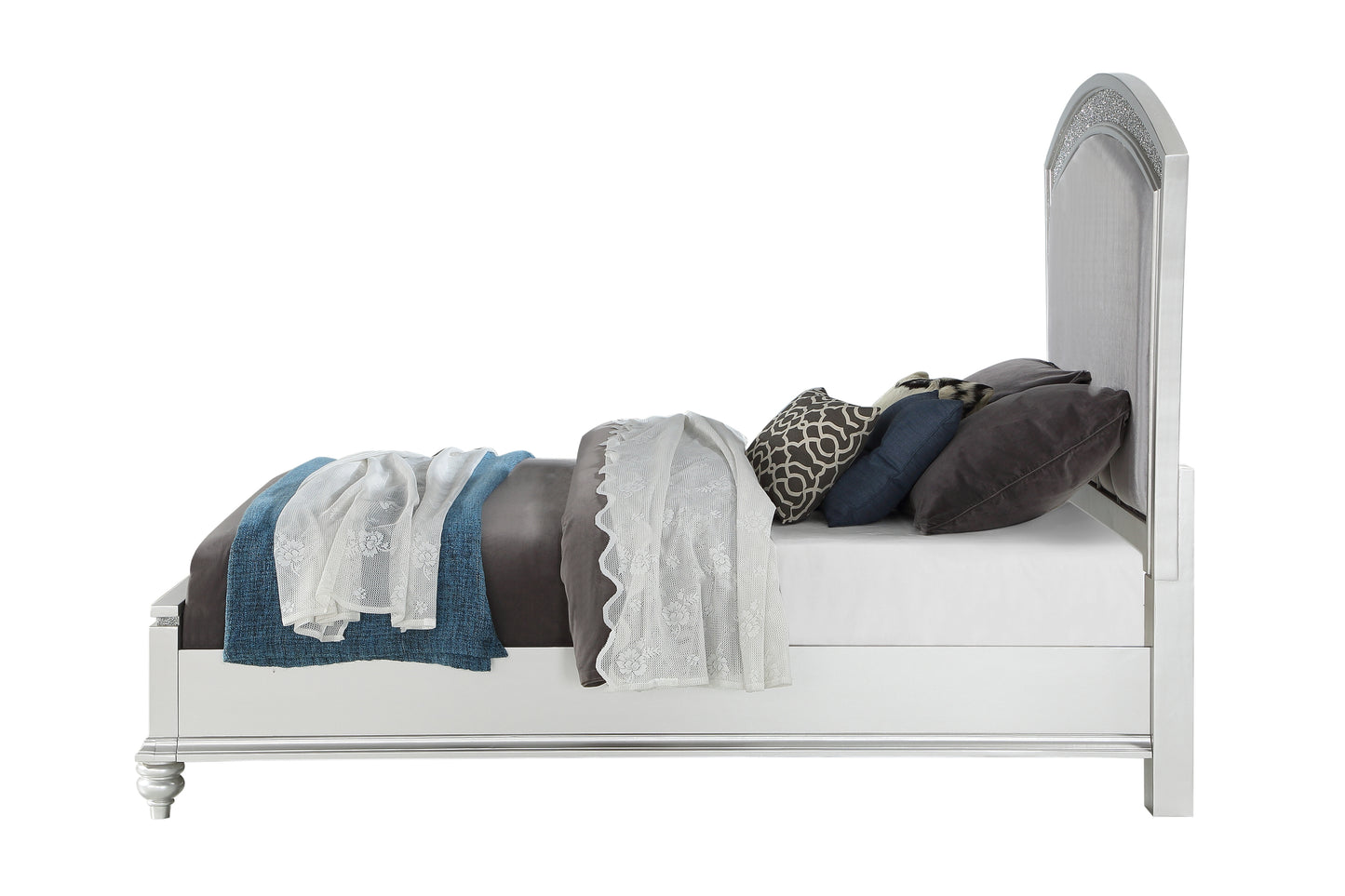 Maverick Fabric & Platinum Finish Queen Bed