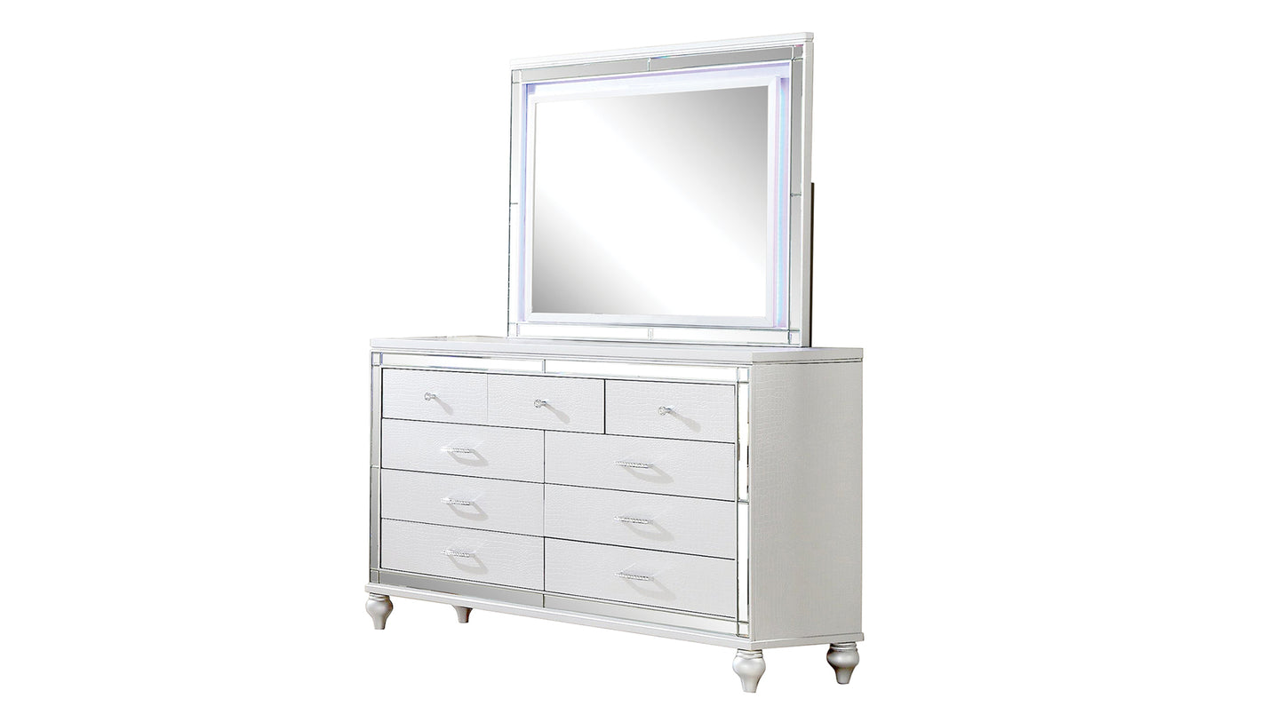 Mirror Framed Dresser Made With Wood in White Color