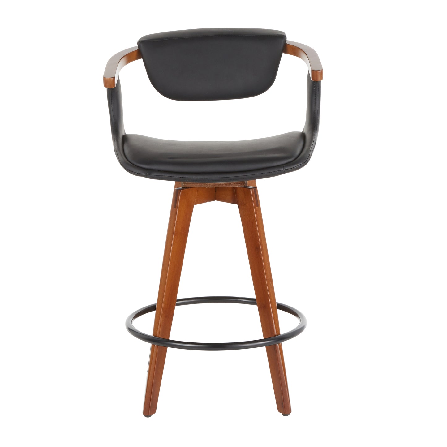 Oracle Mid-Century Modern Counter Stool in Walnut Bamboo and Black Faux Leather by LumiSource