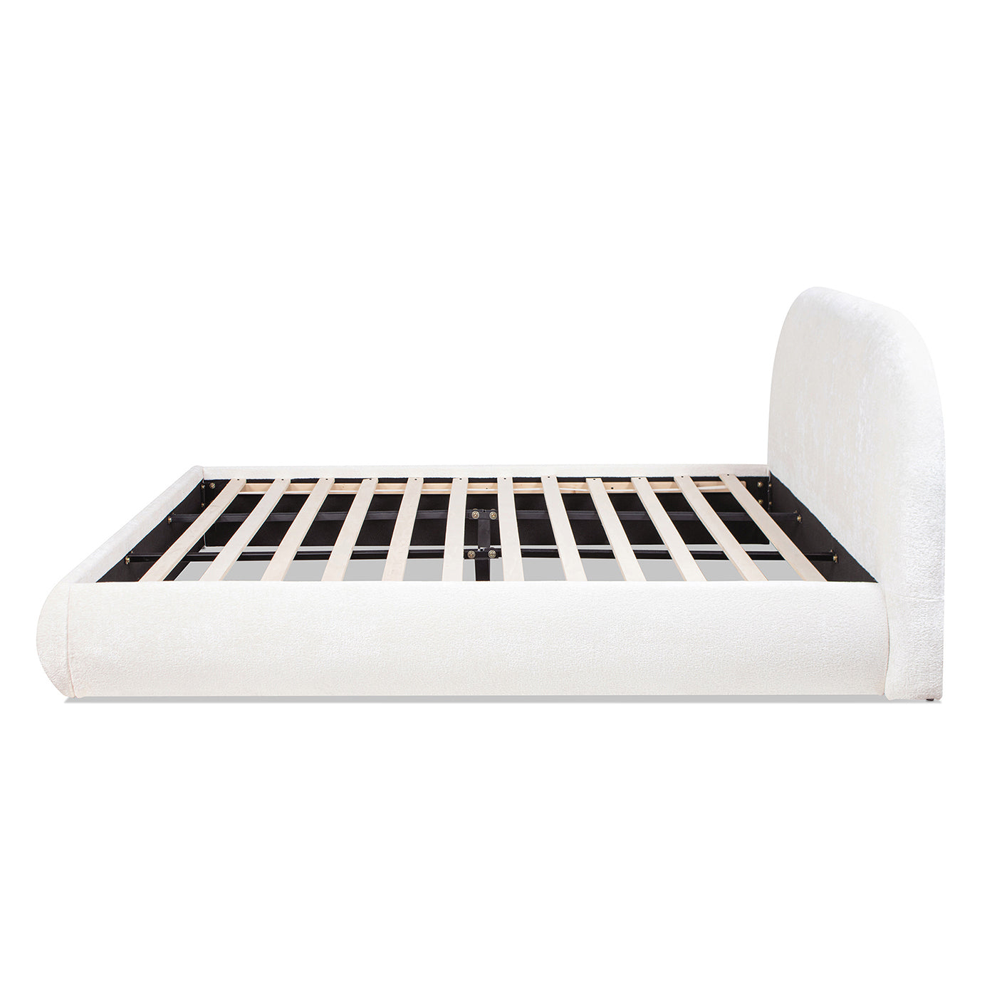 Archie Puffy Grounded Upholstered Platform Bed, King, Almond White