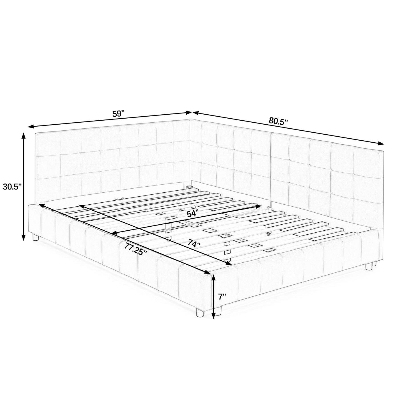 Full Size Upholstered Tufted Bed Frame, Sofa Bed Frame with Comfortable Backrest and Armrests, Full Size Bed for Bedroom, Living Room,Velvet, Grey(80.5''*59''*30.5'')