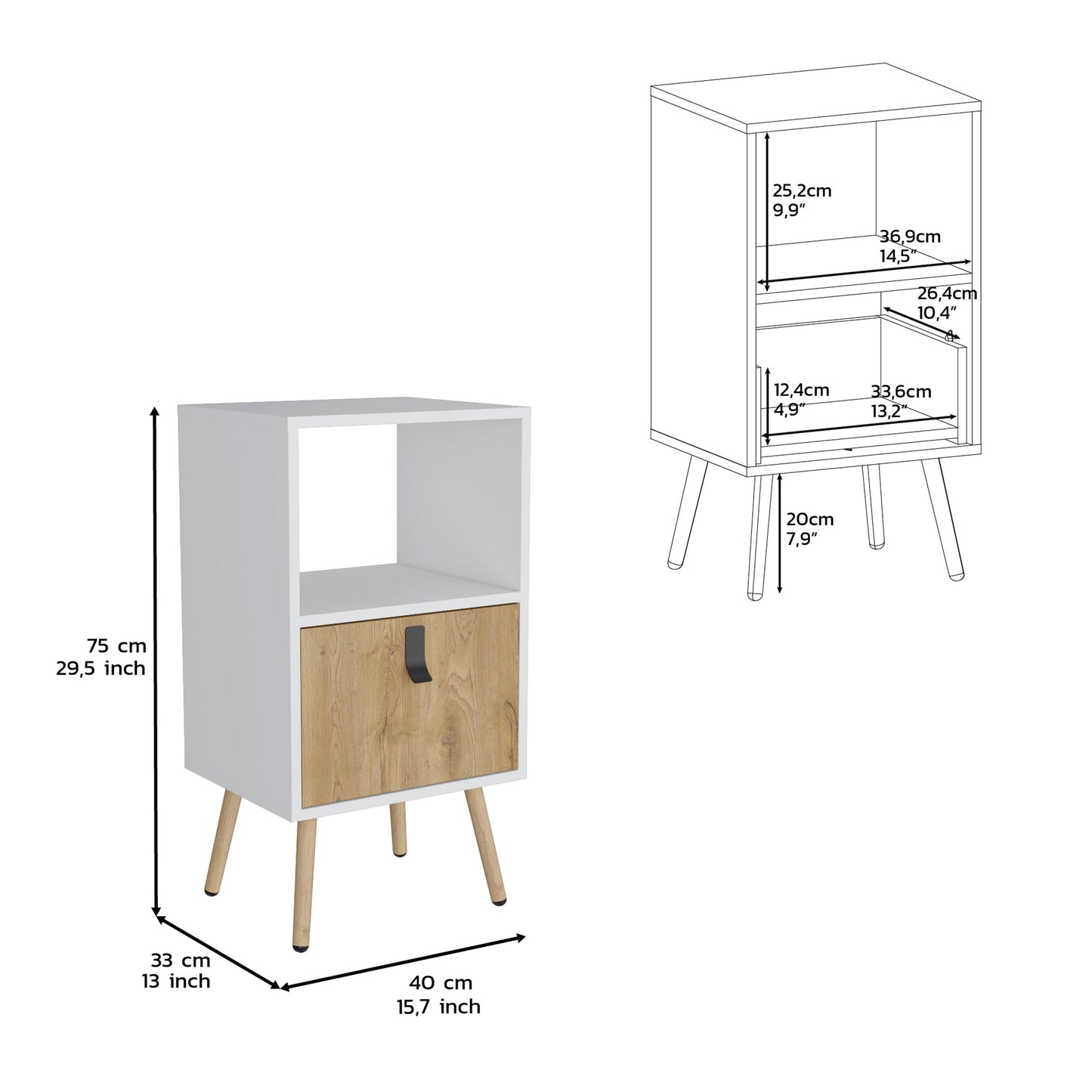 Tall Nightstand 29"H, with One Drawer and Functional Storage, White / Macadamia