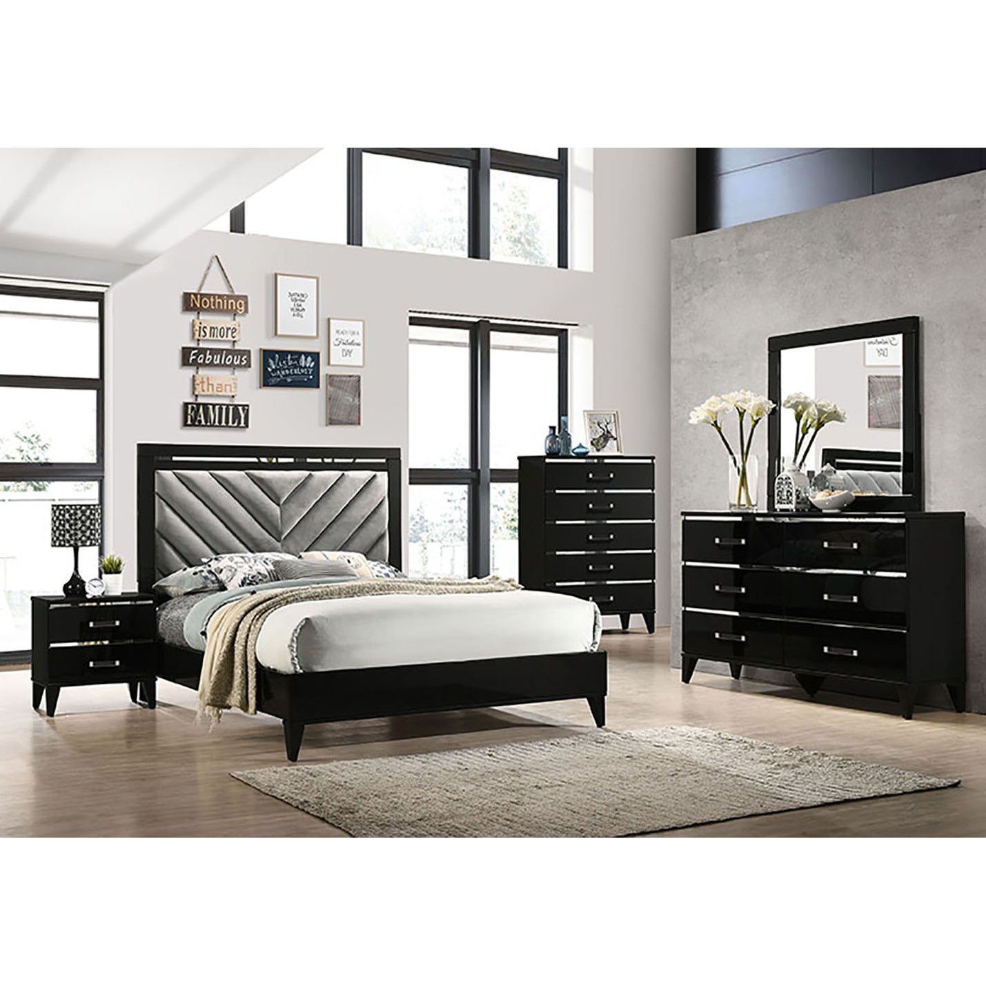 Black 2-Drawer Nightstand