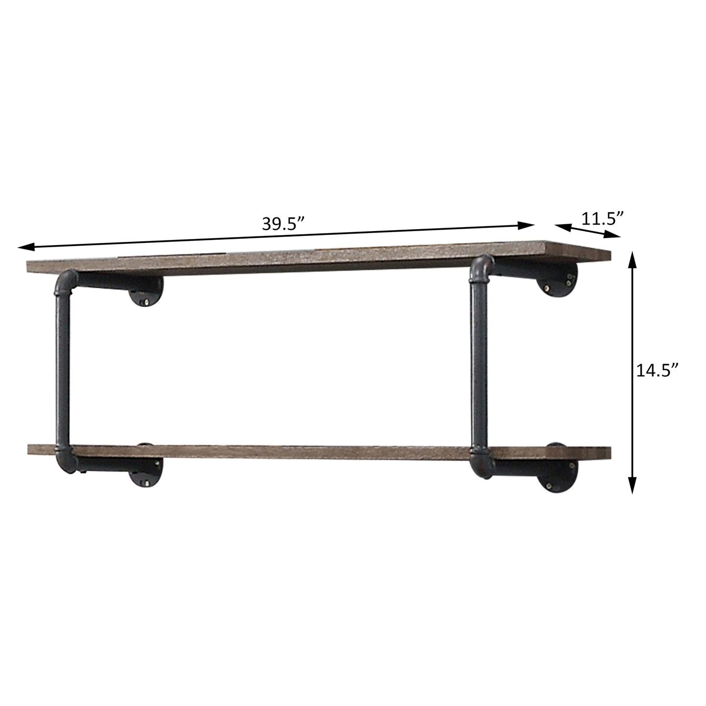 Antique Oak and Sandy Grey 2-Tier Wall Shelf