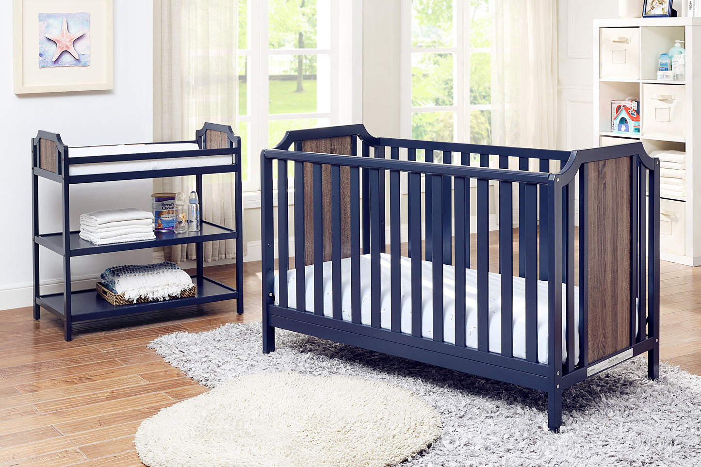 Brees Island 3-in-1 Convertible Crib Midnight Blue/Brownstone