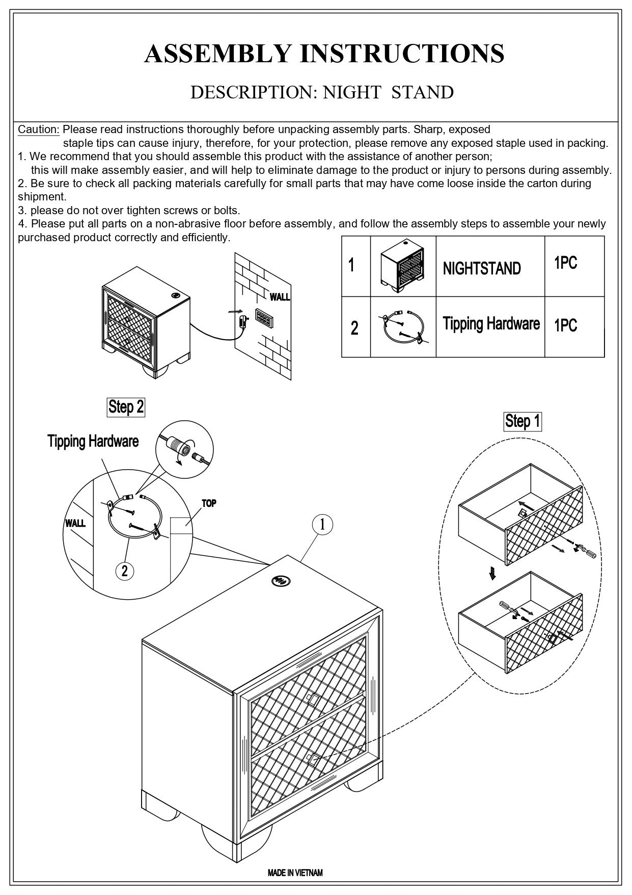 Classic Luxury Look Cream 1pc Nightstand Wooden Bedside Table 2x Drawers w Mirror Glass Panel Bedroom Furniture