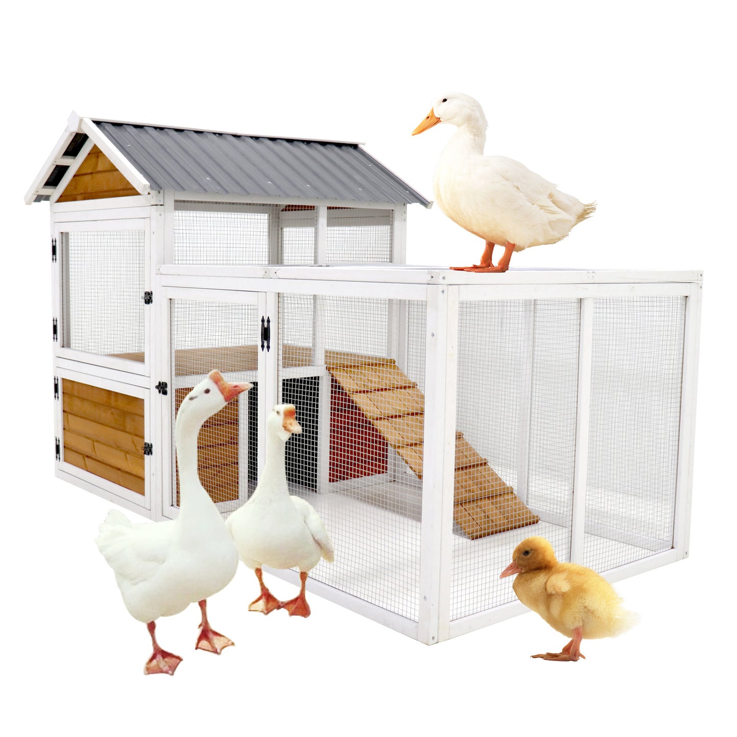 77'Large outdoor chicken coop Wooden chicken coop, duck coop with nest box, bird cage, rabbit cage - waterproof PVC board ( yellow brown gradient 80°)L