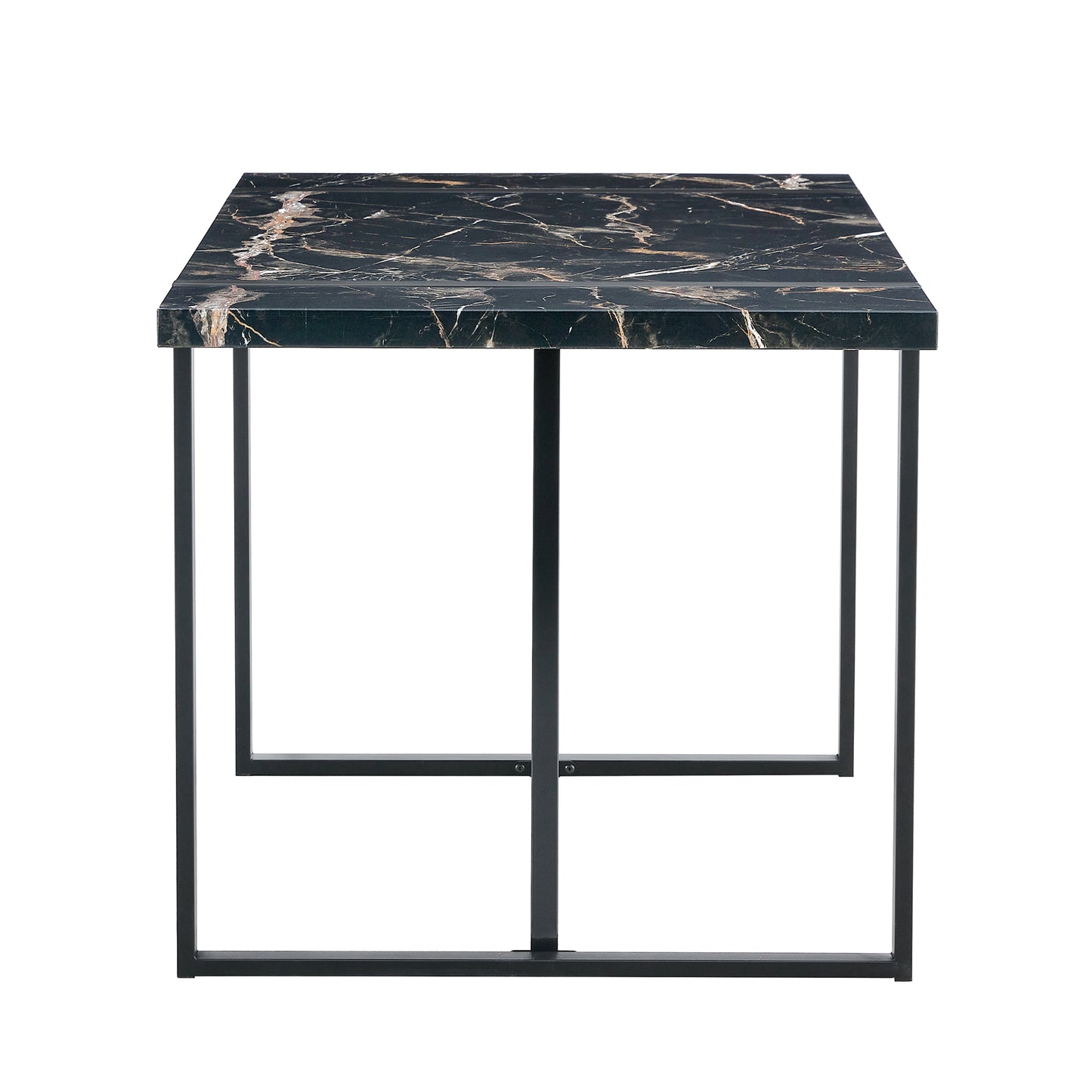 Industrial rectangular MDF black dining table for 4-6 people with 1.5 inch thick MDF top and black metal legs for work desk, kitchen, terrace, dining room.55*31.4