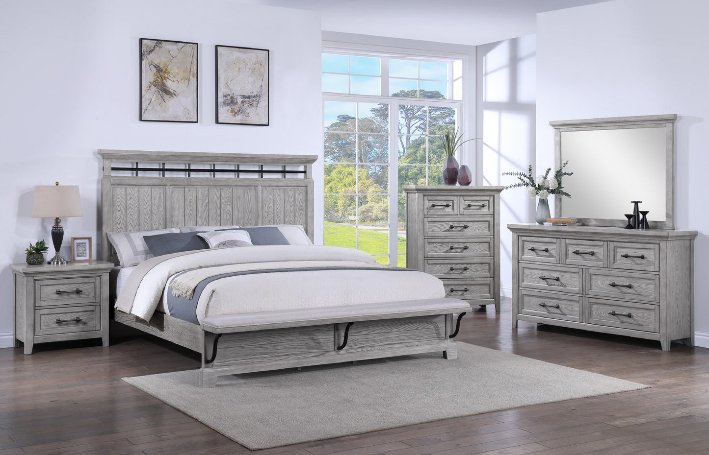 Contemporary Light Gray Finish 1pc Dresser Wooden Bedroom Furniture Metal Pull Furniture