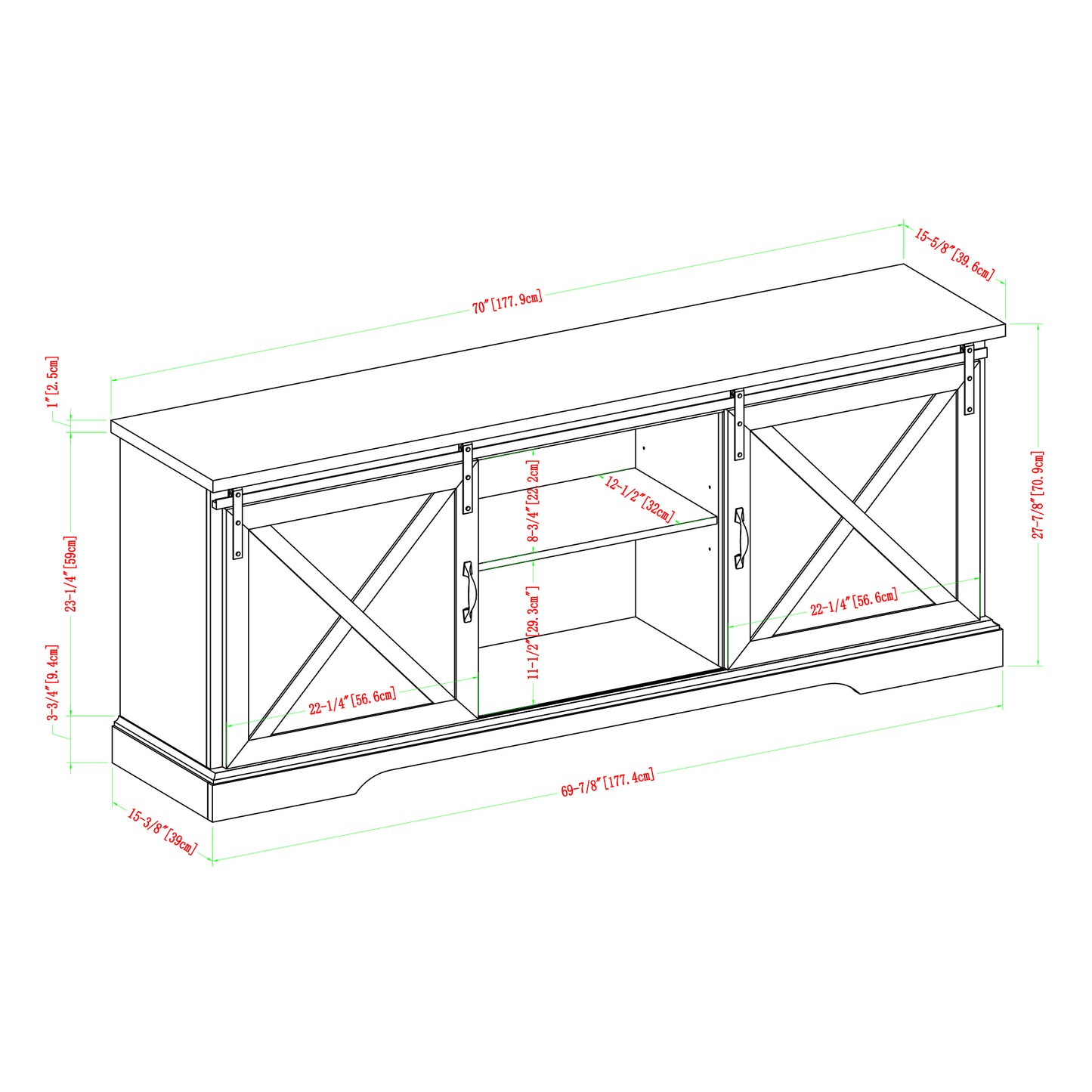 Farmhouse Sliding X Barn Door 70" TV Stand for 80" TVs - Grey Wash