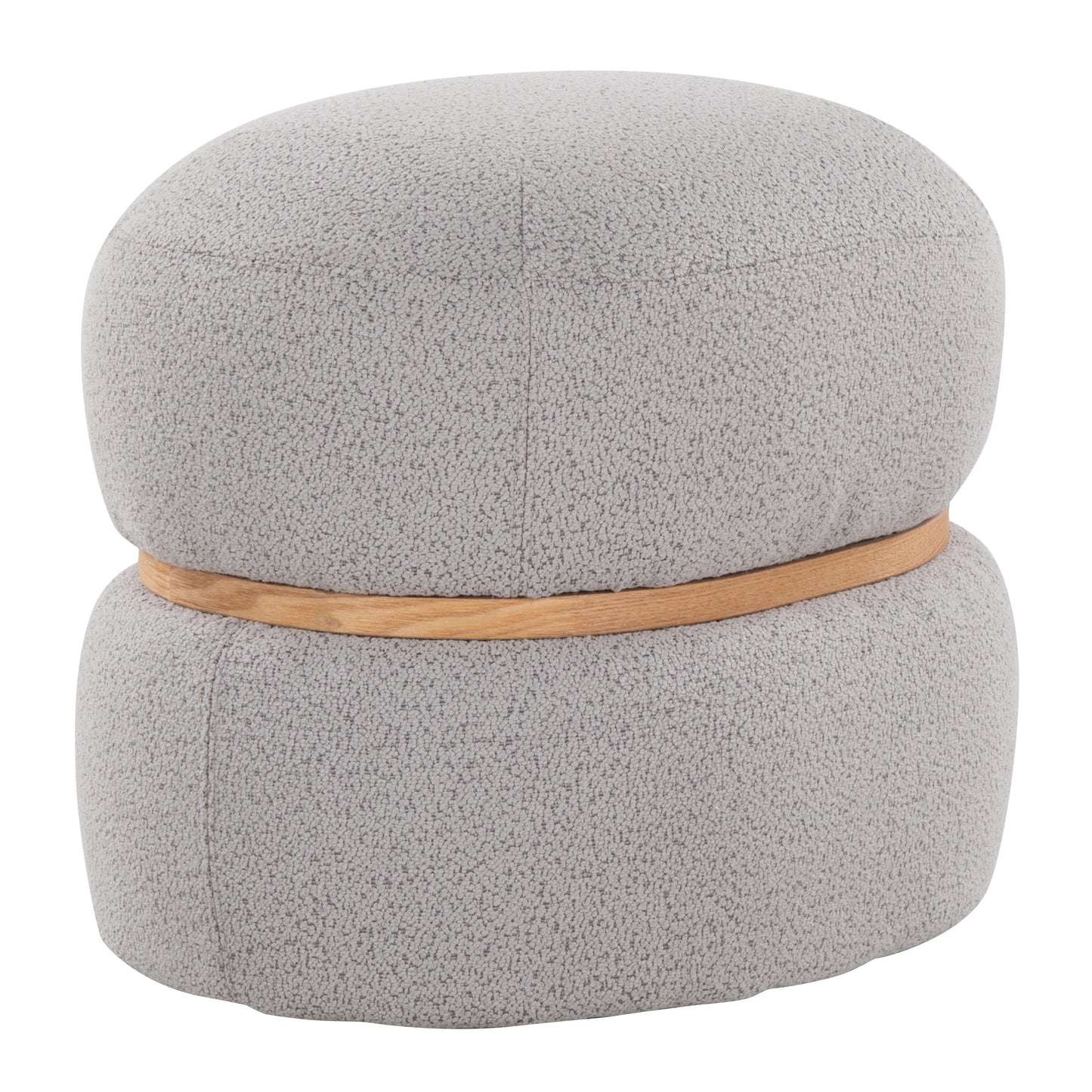 Cinch Contemporary Pouf Ottoman in Grey Fabric and Natural Wood by LumiSource
