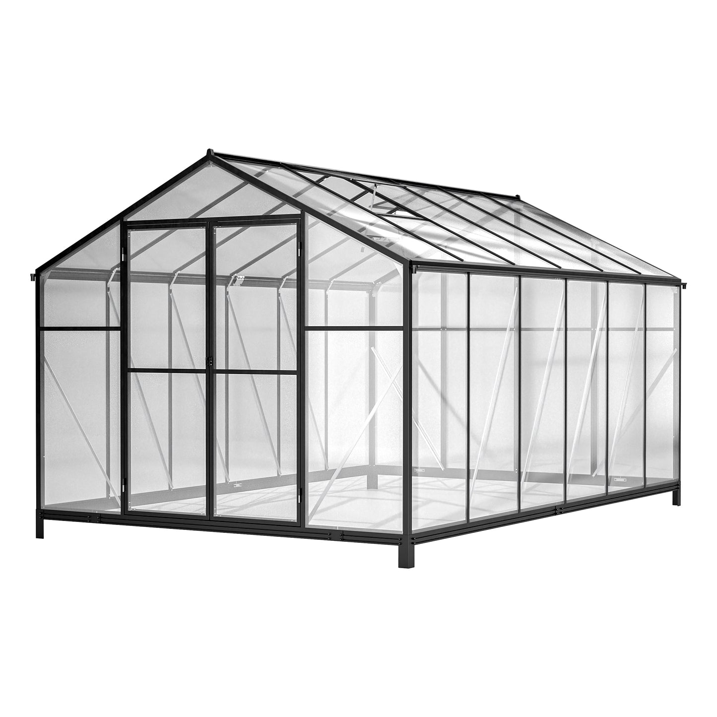 8' x 12' Outdoor greenhouse, heavy duty polycarbonate greenhouse, large walk-in greenhouse with double doors and two ventilation windows, aluminum greenhouse for outdoor greenhouse garden backyard