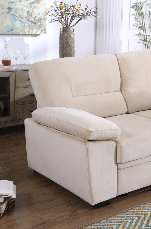 Kipling 97.5" Beige Velvet Fabric Reversible Sleeper Sectional Sofa Chaise