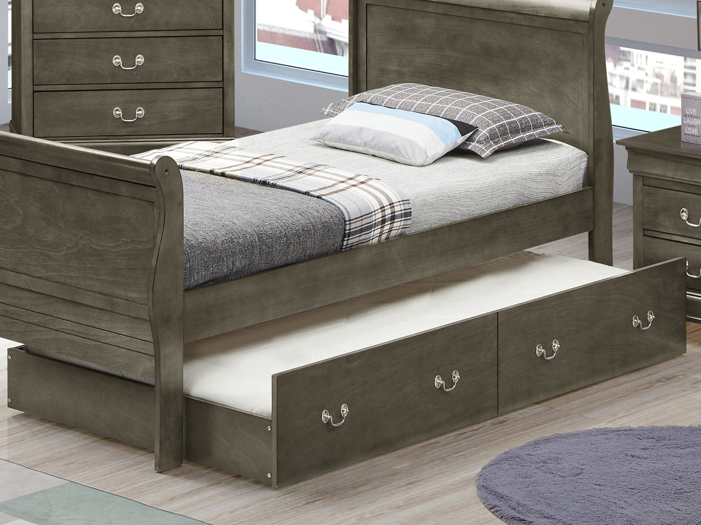 Charming Gray Twin Storage Bed