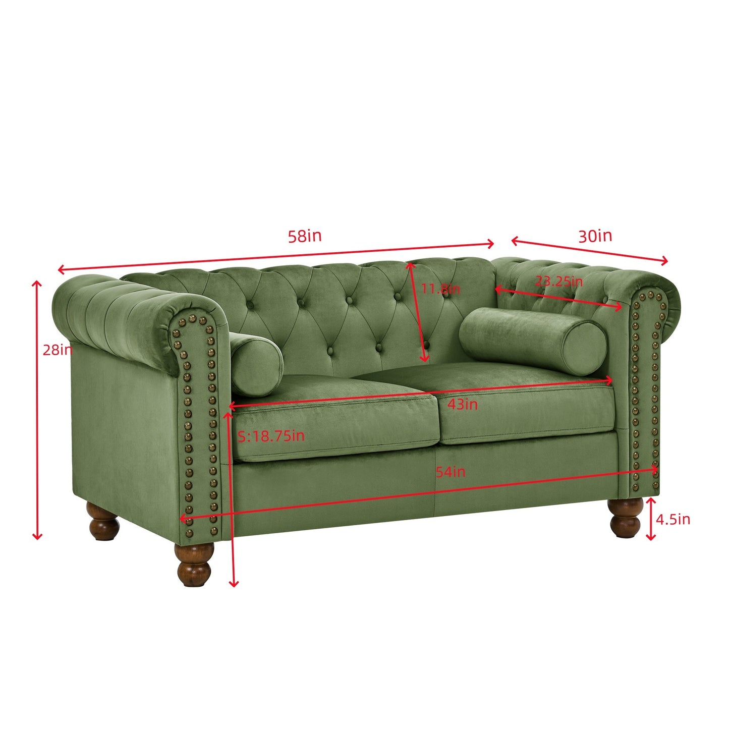 PHOYAL Large LOVE SEAT, Velvet Sofa TWO-seat Sofa Classic Tufted Chesterfield Settee Sofa Modern 2 Seater Couch Furniture Tufted Back for Living Room (Green)