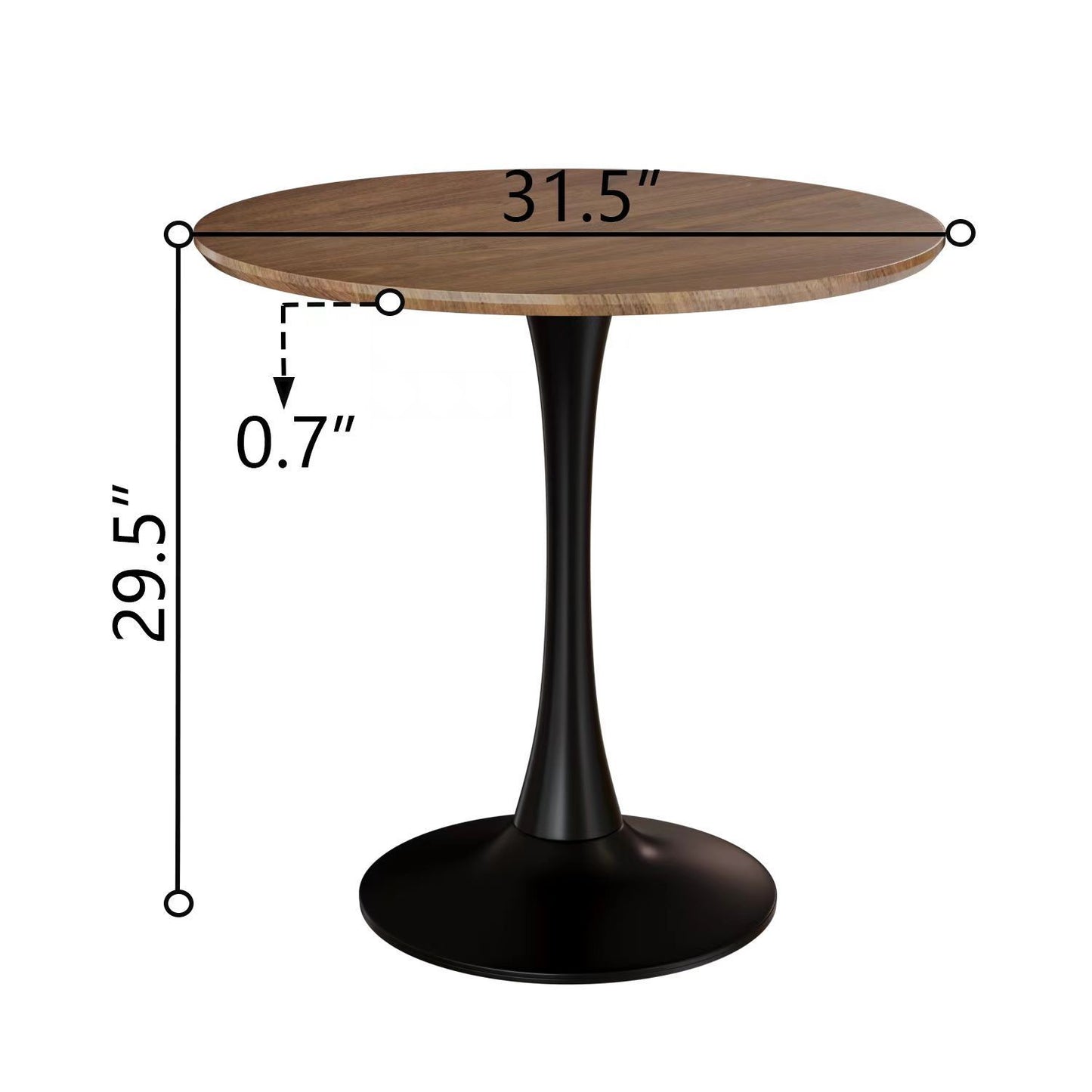 31.5" Walnut color Round Dining Table, Tulip Table Kitchen Dining Table 2-4 People with MDF Table Top & Pedestal Base, Mid-Century End Table Leisure Coffee Table Office Living Room Table