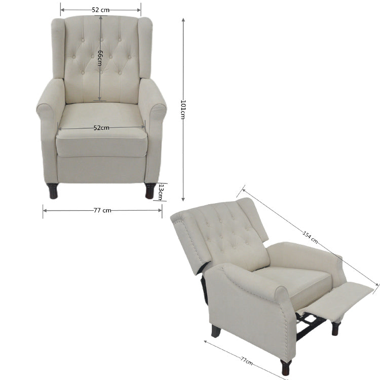 High Back Manual Recliner Chair; Dark Gray Waterproof Fabric, Diamond Tufted & Buttoned Wing Back
