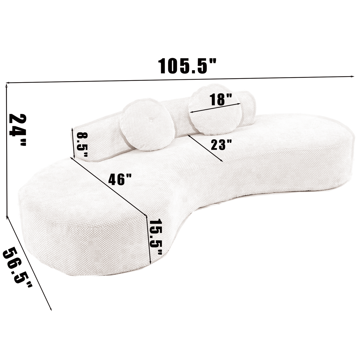 105.5''Curved Sofa, Modern Minimalist Sofa, Cloud Couch Sofa 3-4 Seater Couch with 2 Pillows,Bedroom, No Assembly Required, Point-shaped corduroy,(Anti-Wrinkle) , Beige