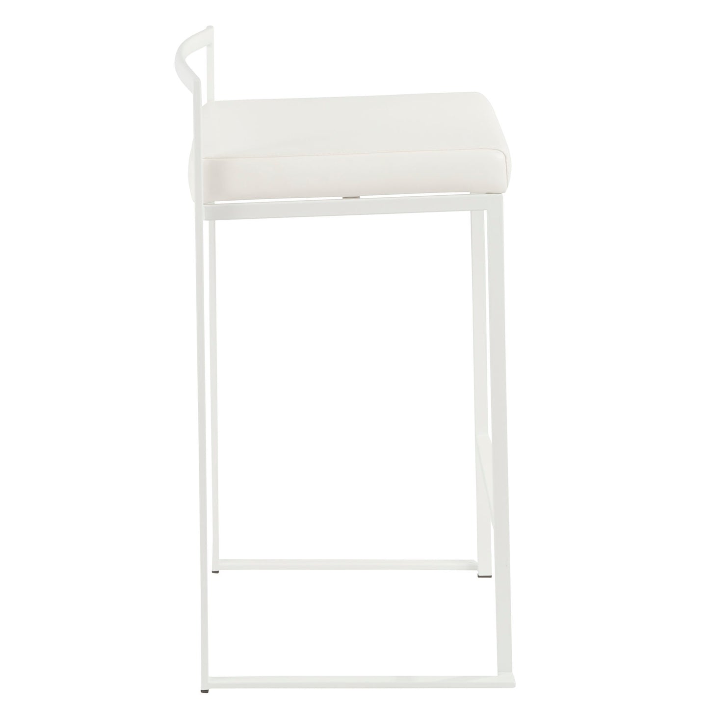 Fuji Contemporary Stackable Counter Stool in White with White Faux Leather Cushion by LumiSource - Set of 2