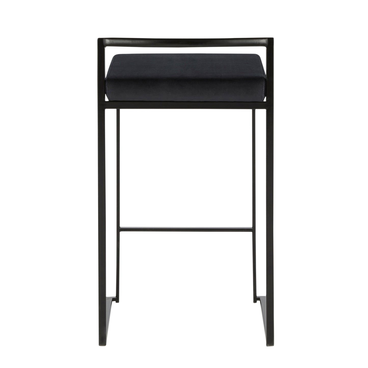 Fuji Contemporary Stackable Counter Stool in Black with Black Velvet Cushion by LumiSource - Set of 2