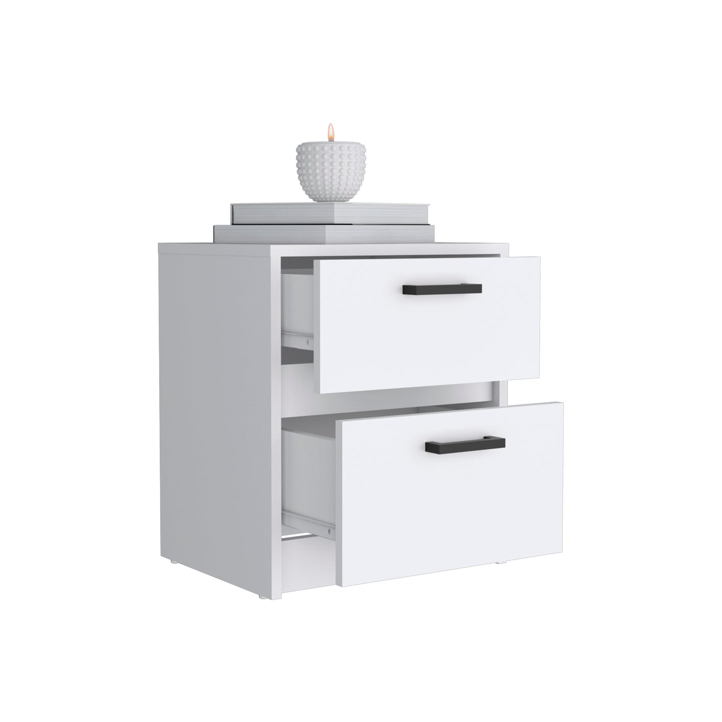 Trivor 2 Drawers Nightstand , End Table, Side Table Metal Handles -White