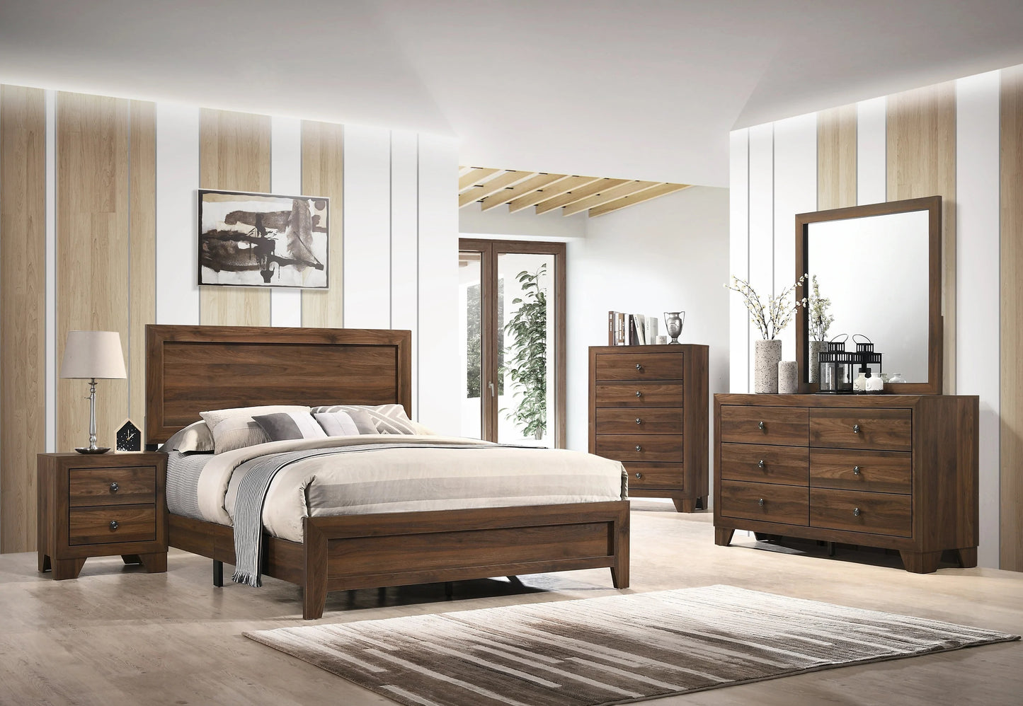 Brown Cherry Finish Fabric 1pc Twin Size Panel Bed Beautiful Wooden Bedroom Furniture Contemporary Style