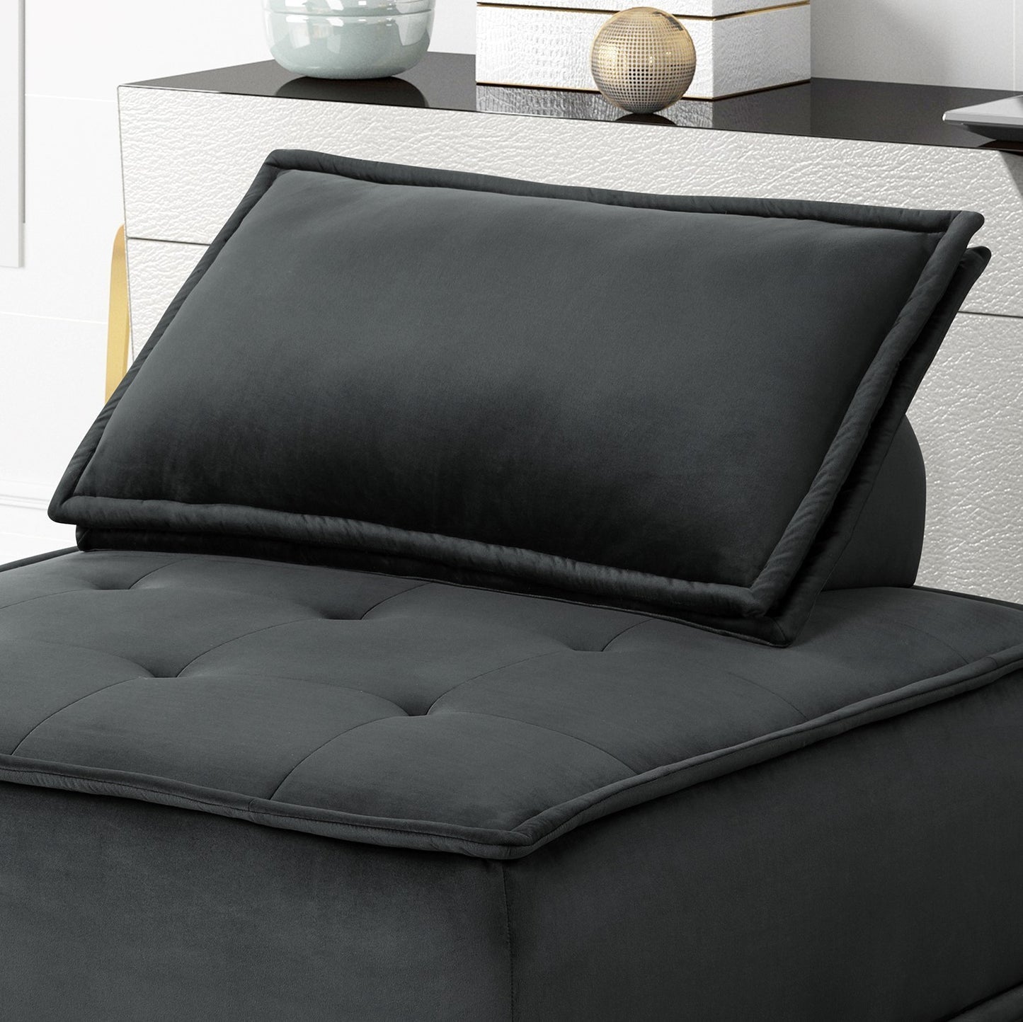 Anna 80" Black Velvet 3 Pc Sectional Sofa Ottoman