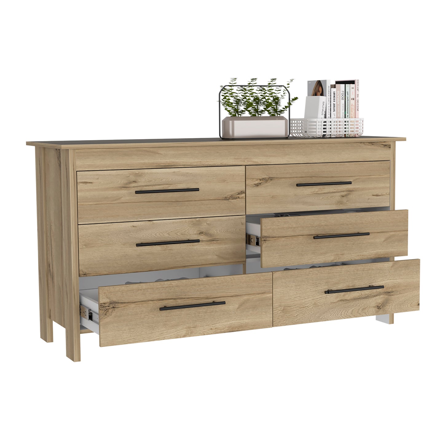 6 Drawer Double Dresser Wezz, Bedroom, Light Oak / White