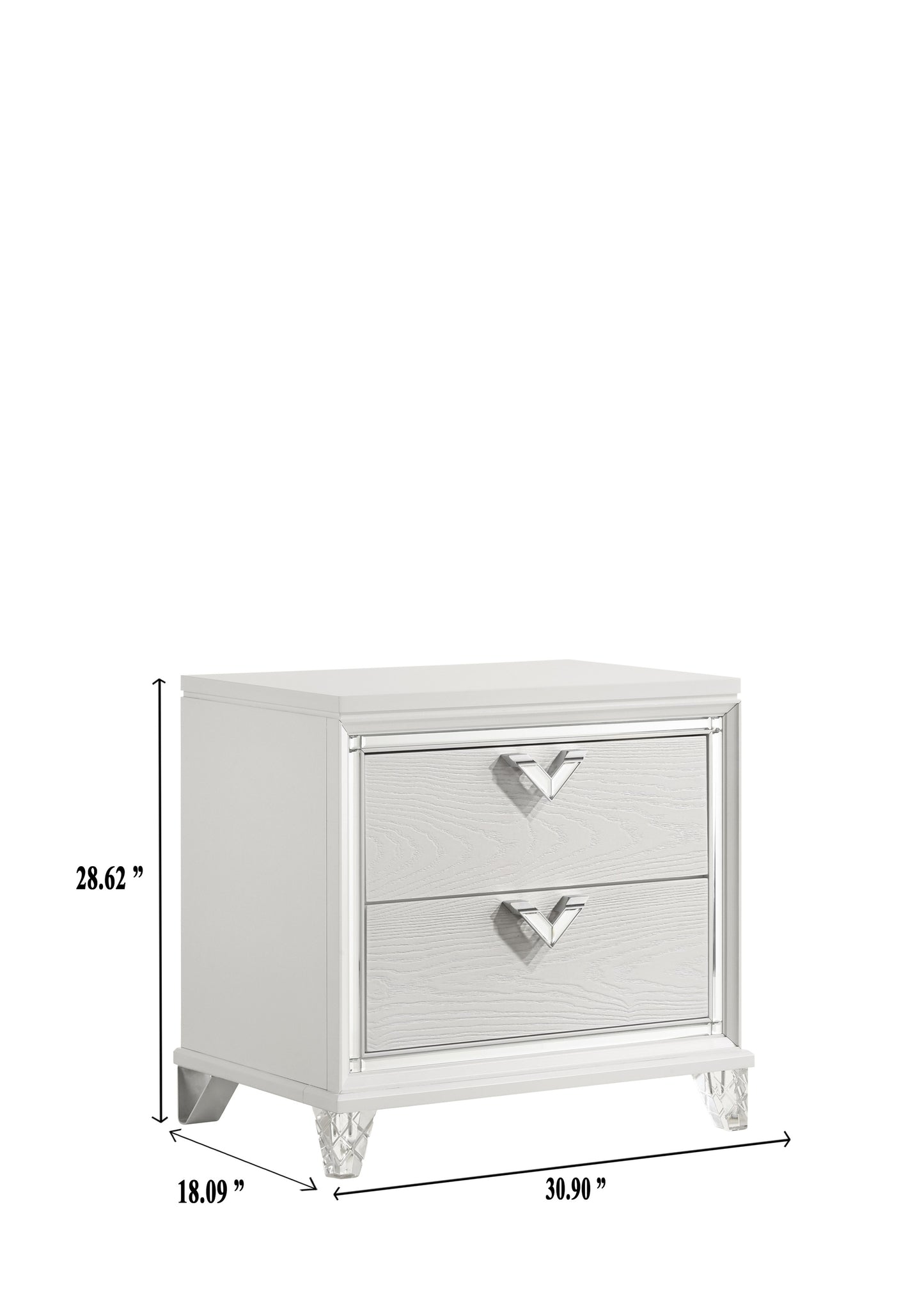 Modern Style 2-Drawer Nightstand with LED Glow & V-Shape Handles in White