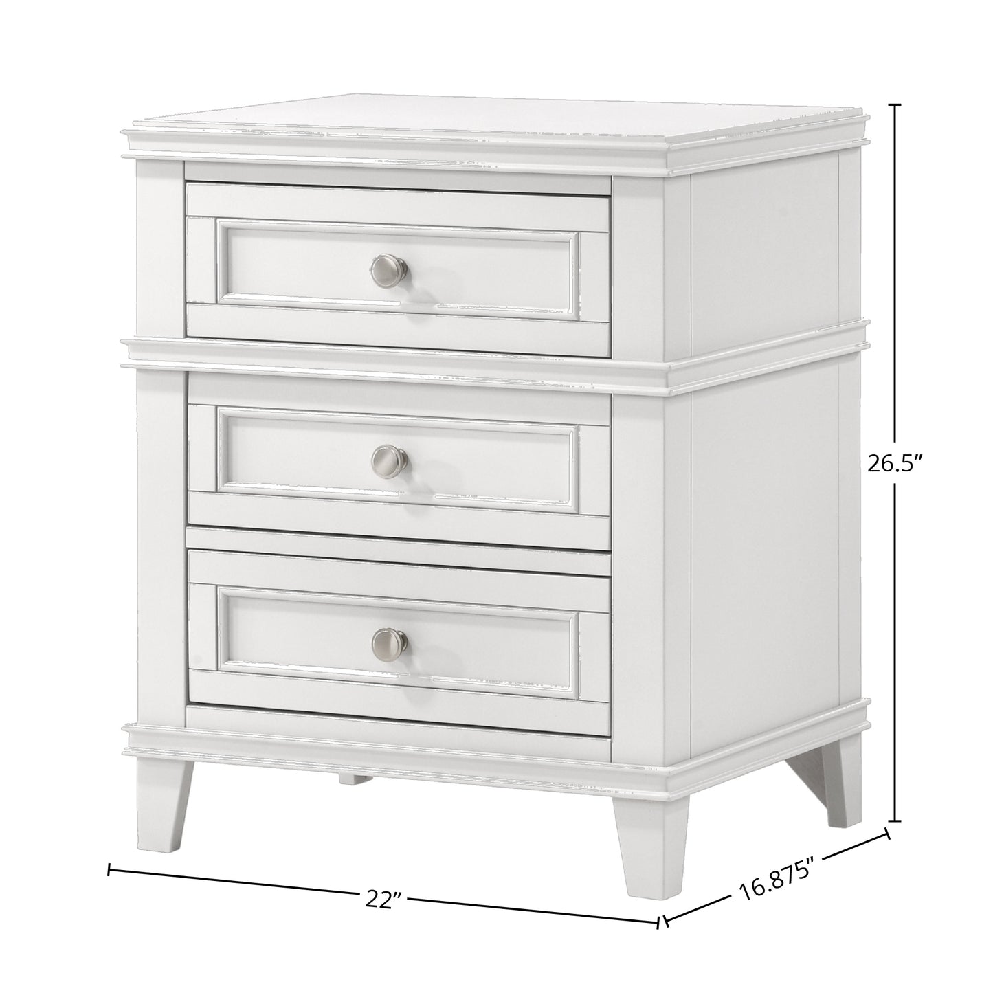 White 3 Drawer Nightstand W/ USB