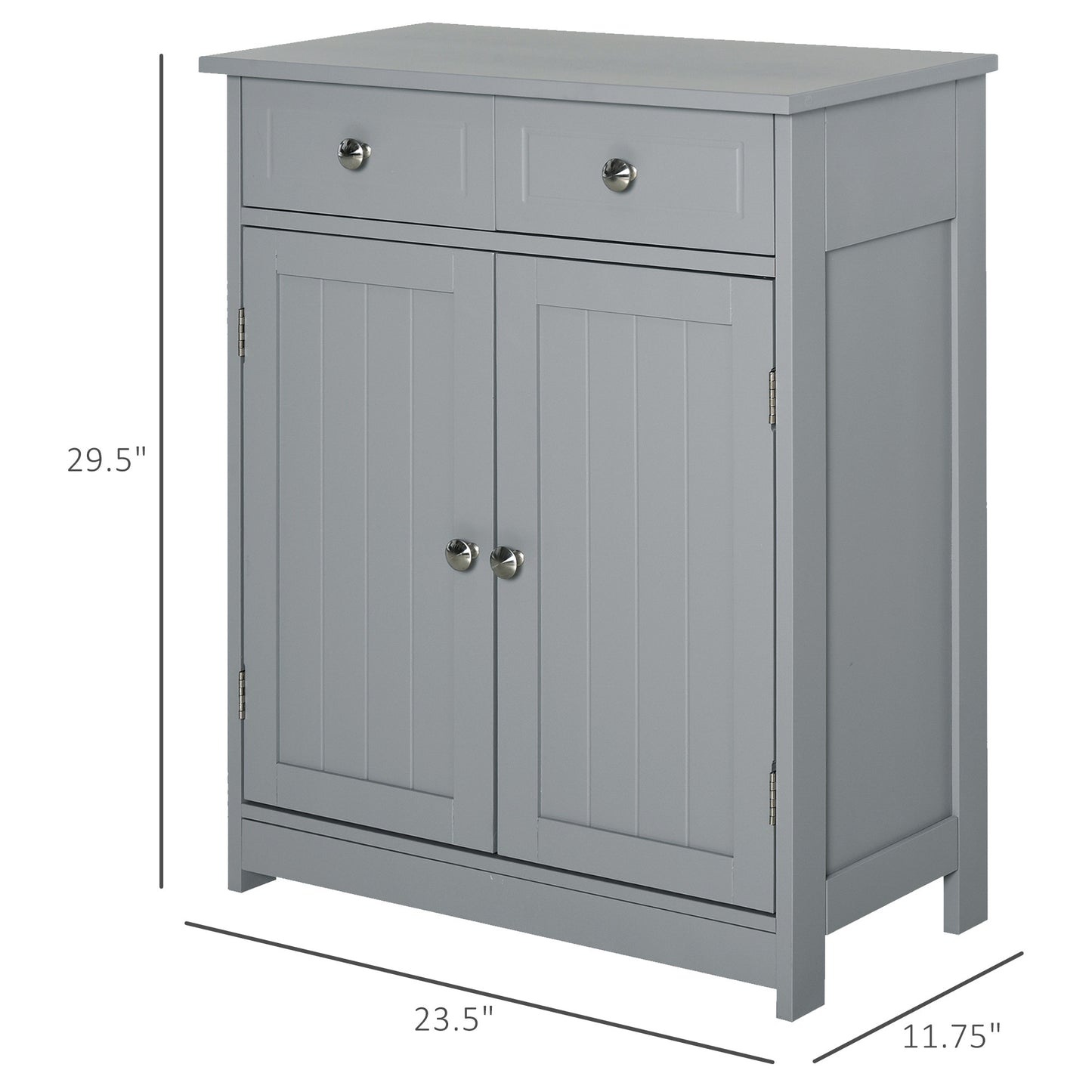 kleankin Bathroom Floor Cabinet, Wooden Bathroom Cabinet with 2 Doors, 2 Drawers and Adjustable Shelf, Freestanding Storage Cabinet for Bathroom, Grey