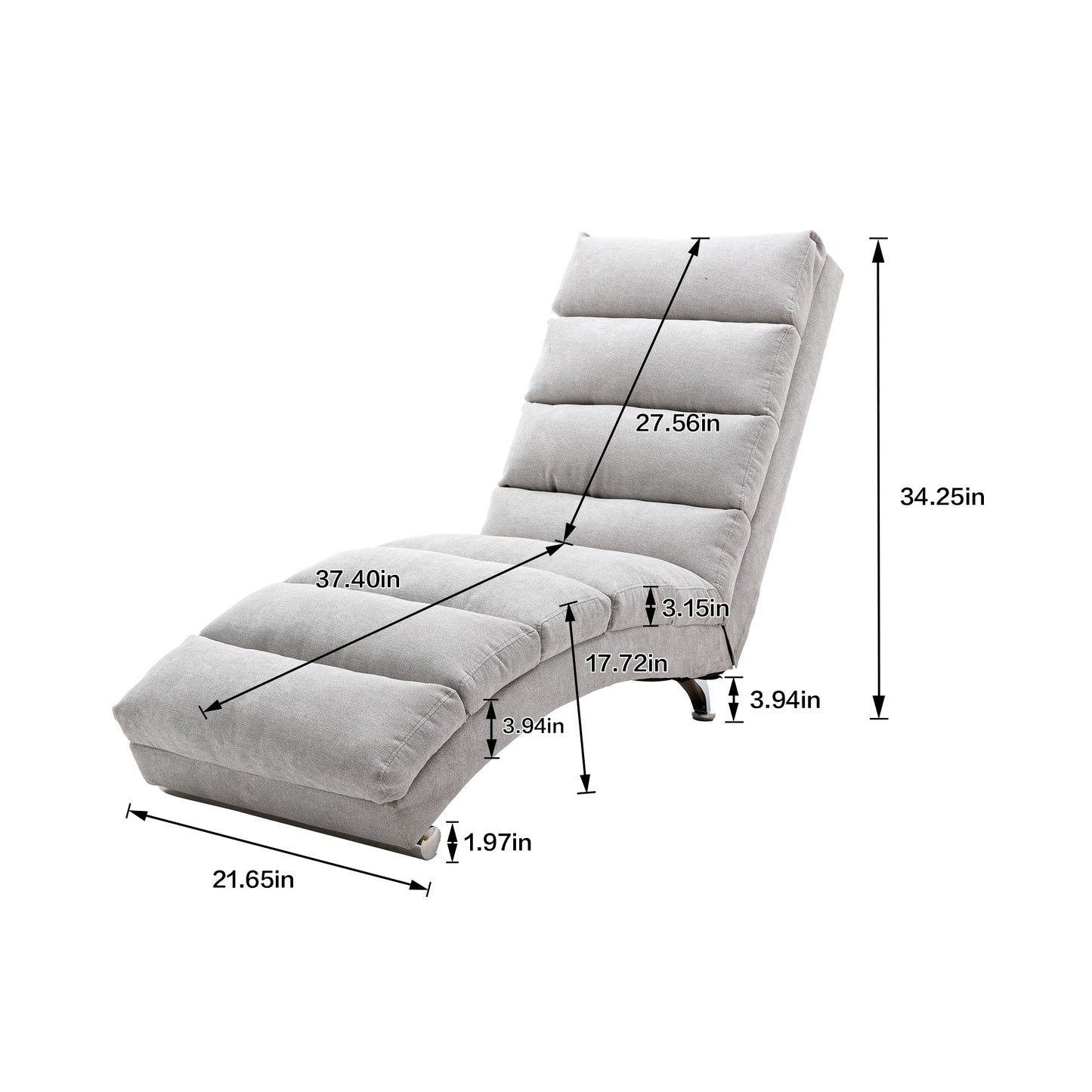 COOLMORE Linen Massage Chaise Lounge Indoor with Remote Control,Ergonomic Electric Massage Long Lounger with 5 Modes for Office, Living Room,Bedroom (Light Grey)