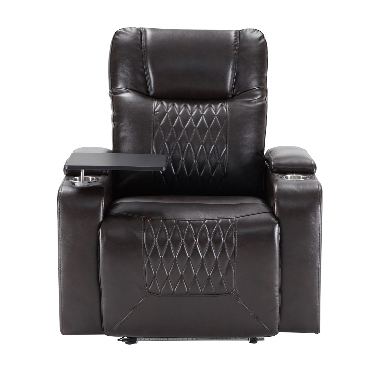Power Motion Recliner with USB Charging Port, Hidden Arm Storage, and 360° Swivel Tray Table, Black PU Leather