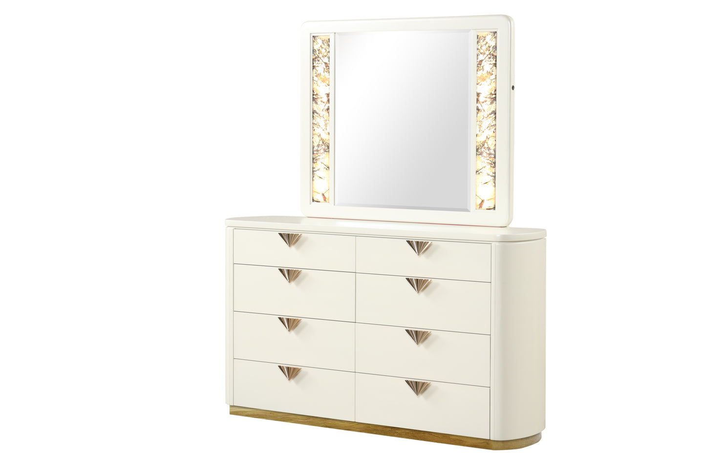 La Pierre Modern Style 8- Drawer Dresser Made with Wood and Gold Accents in Beige