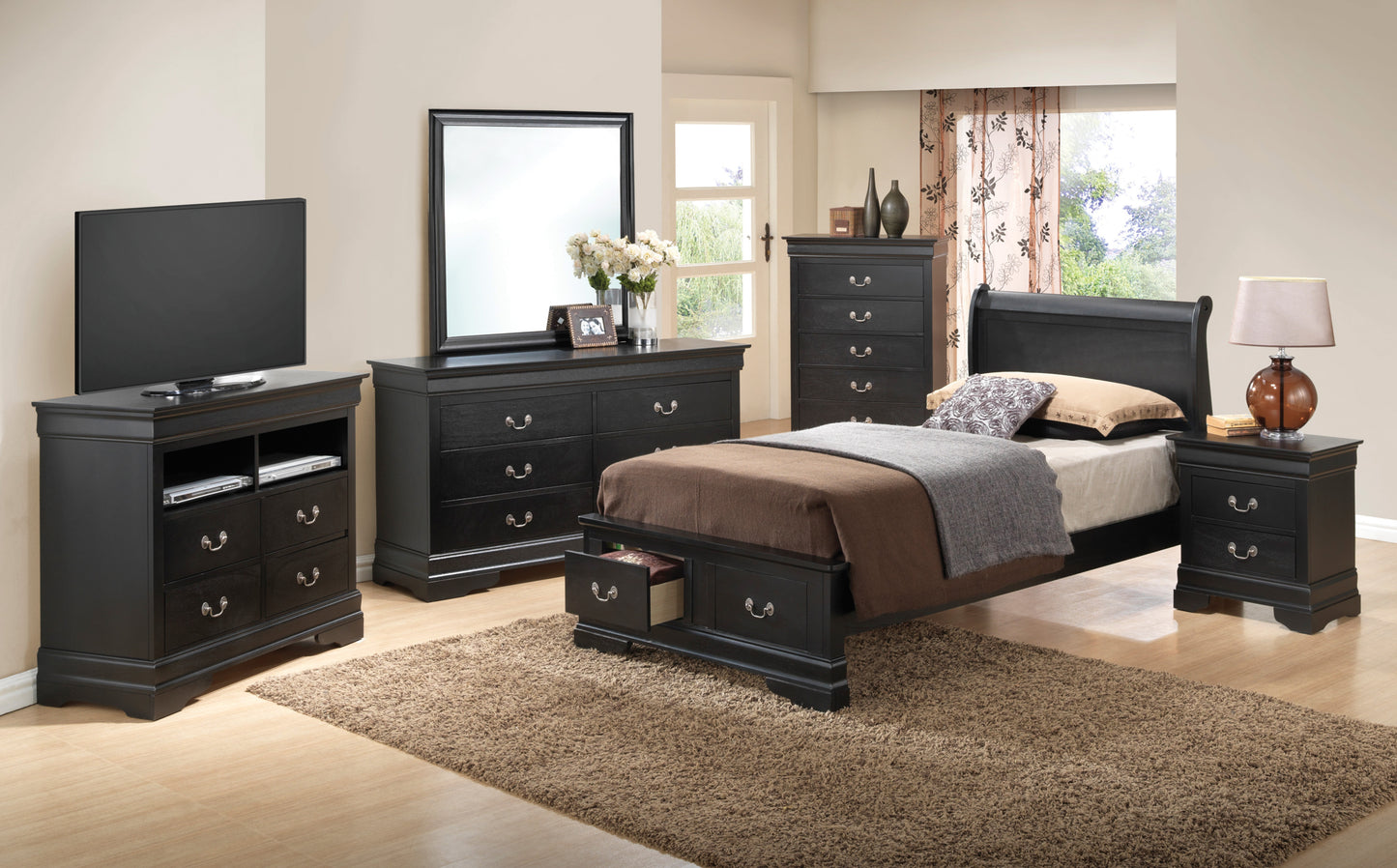 Elegant Black Twin Storage Bed With Charm