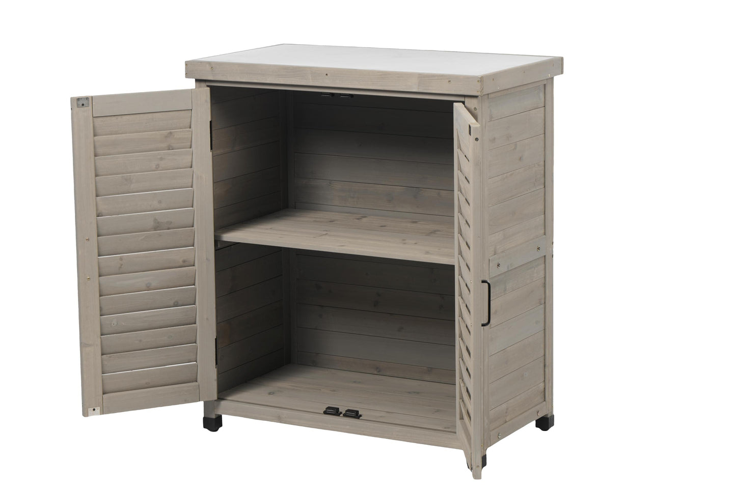 Potting Bench with Storage Cabinet and Metal Table Top for Outdoor Patio, Garden Furniture Wood Workstation Grey 31x17x36''