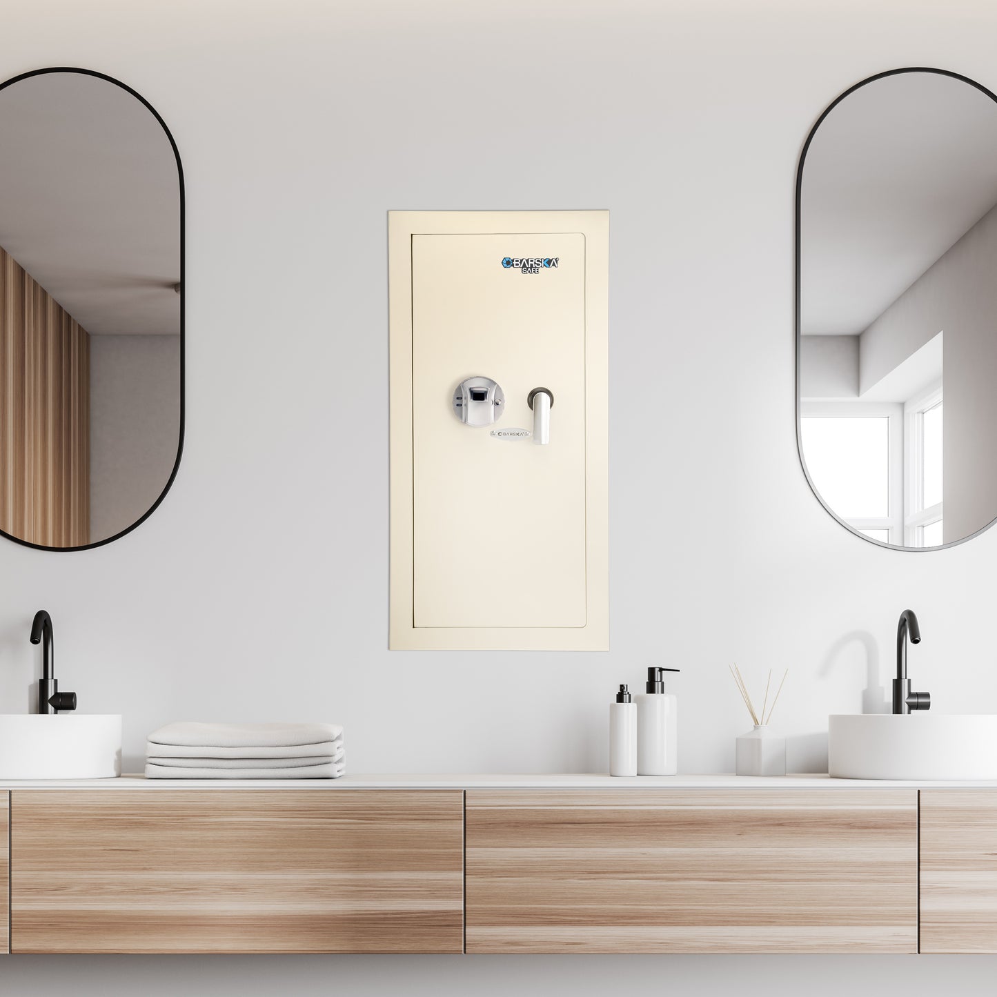 0.82 CUBIC FT LEFT OPEN BEIGE BIOMETRIC WALL SAFE