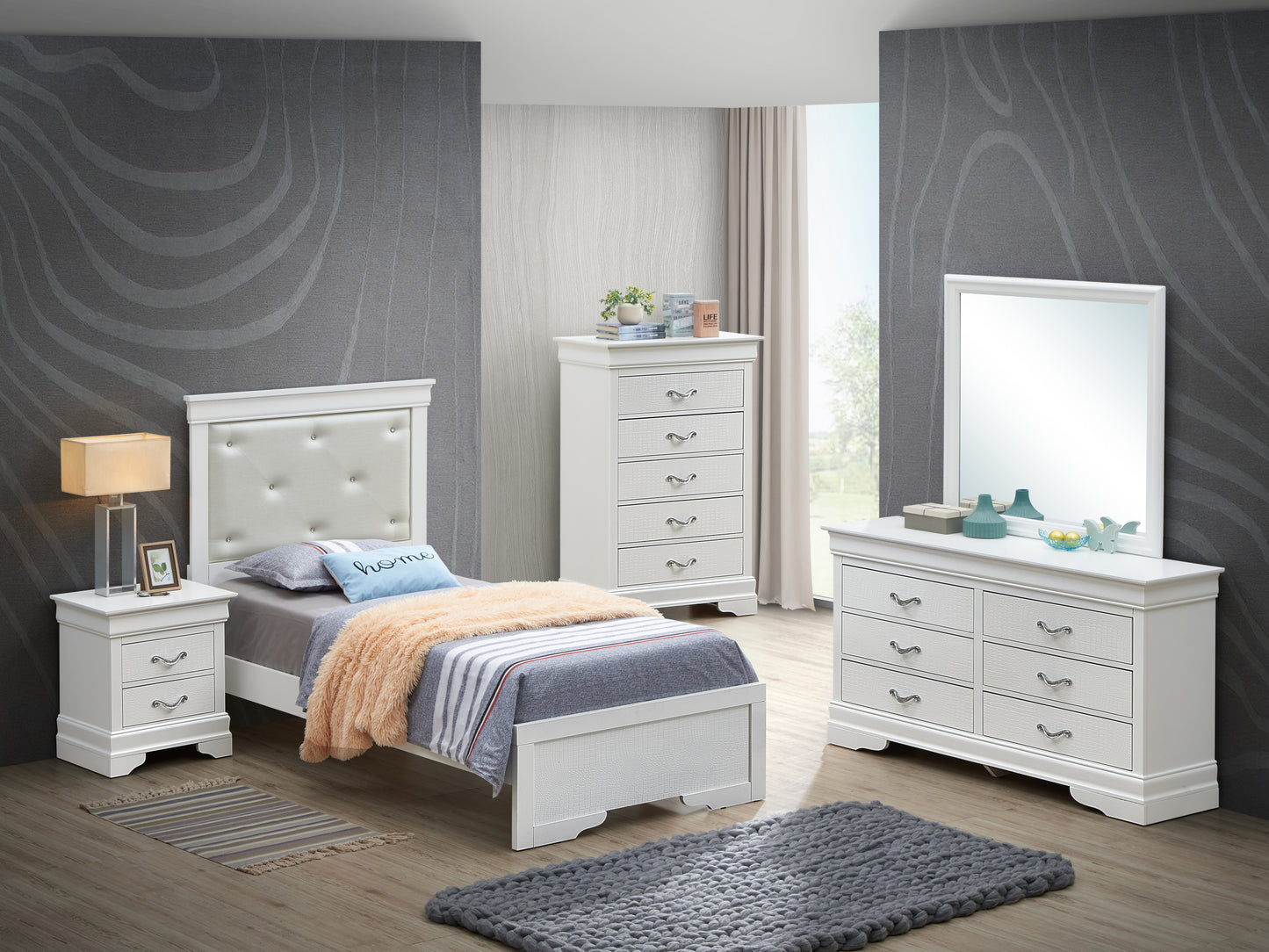 Elegant Silver Champagne Twin Bed