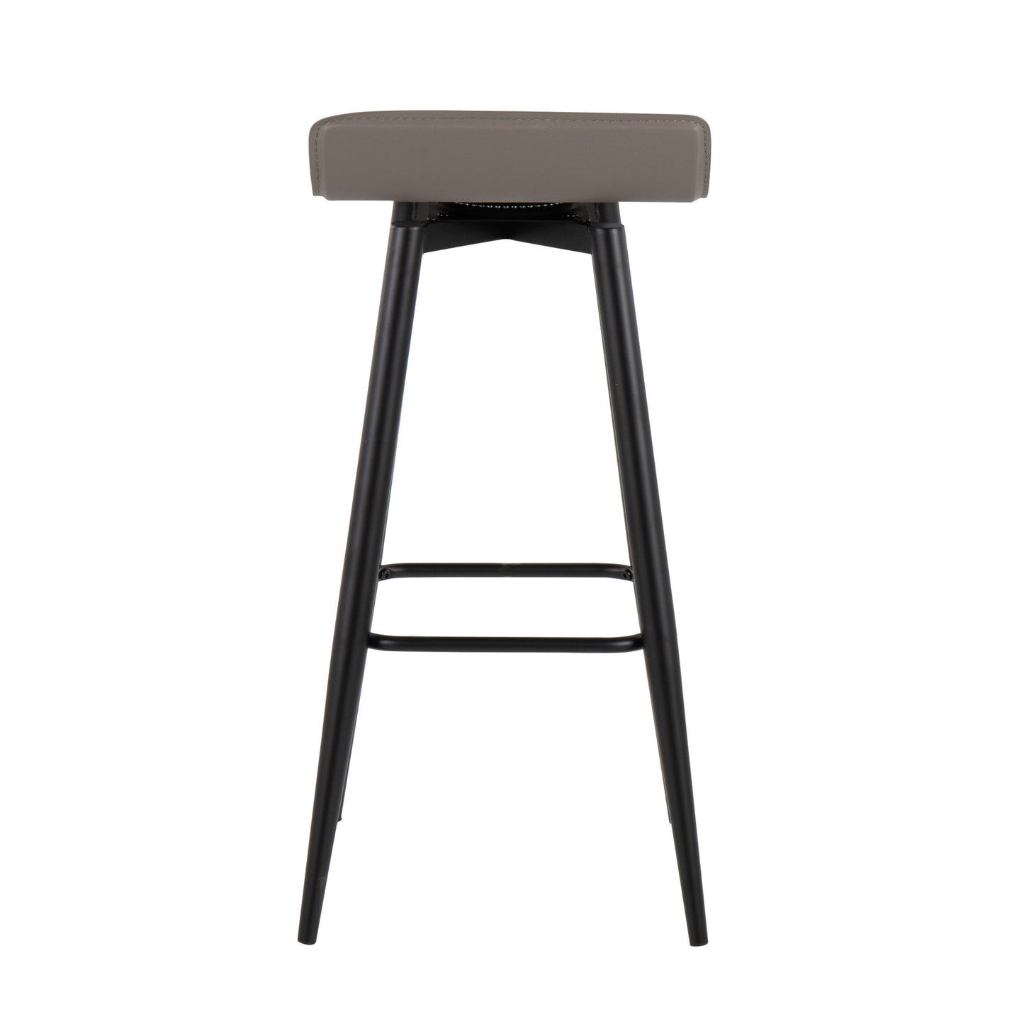 Ale Contemporary Fixed-Height Bar Stool in Black Steel and Grey Faux Leather by LumiSource - Set of 2