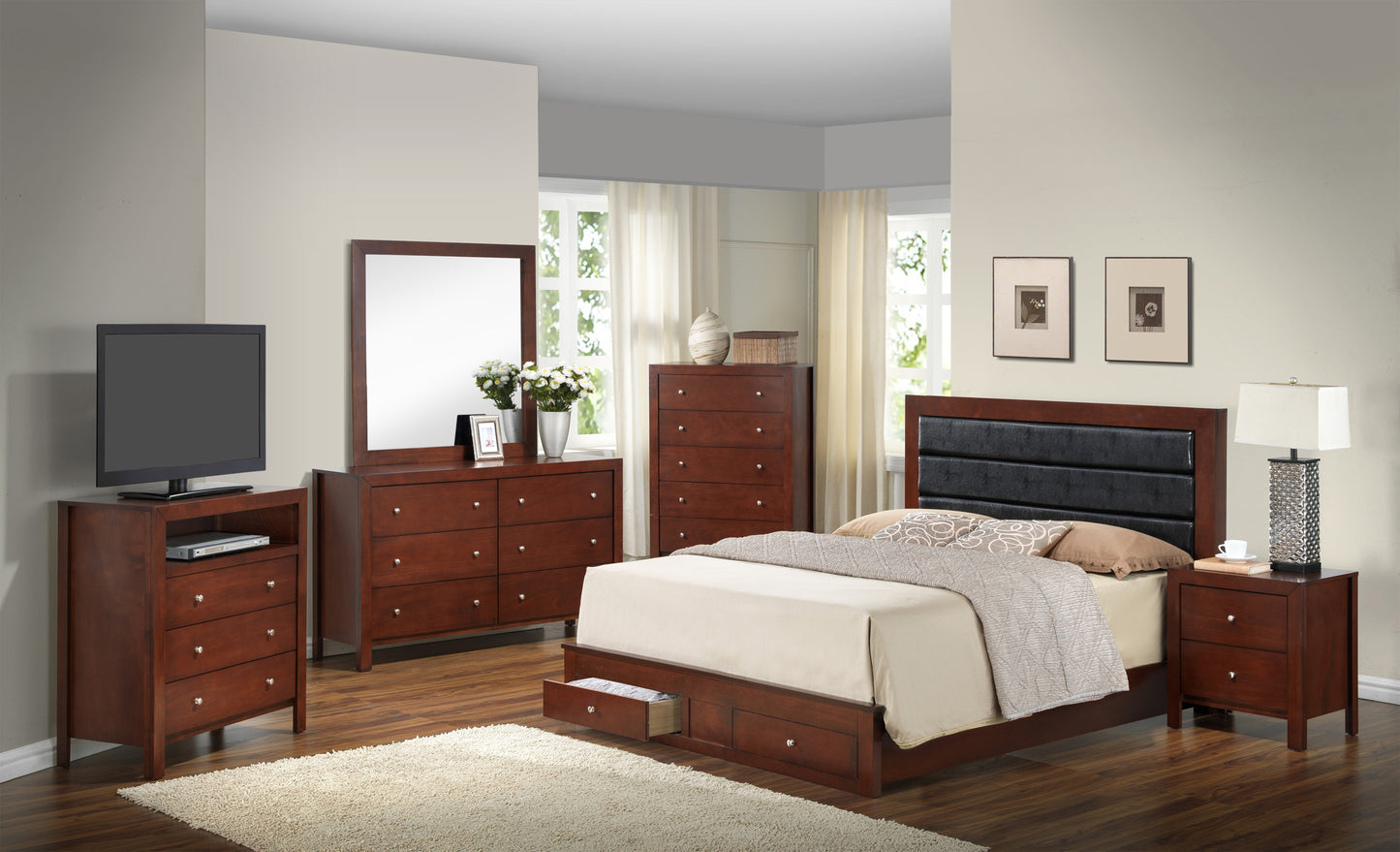 Elegant Cherry Full Storage Bed For Cozy Spaces