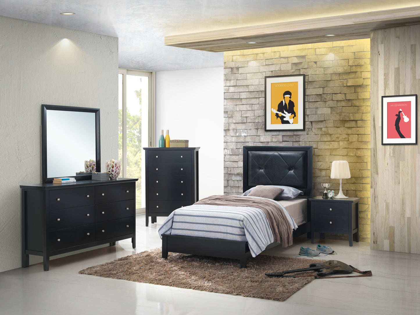 Chic Transitional Twin Bed In Black