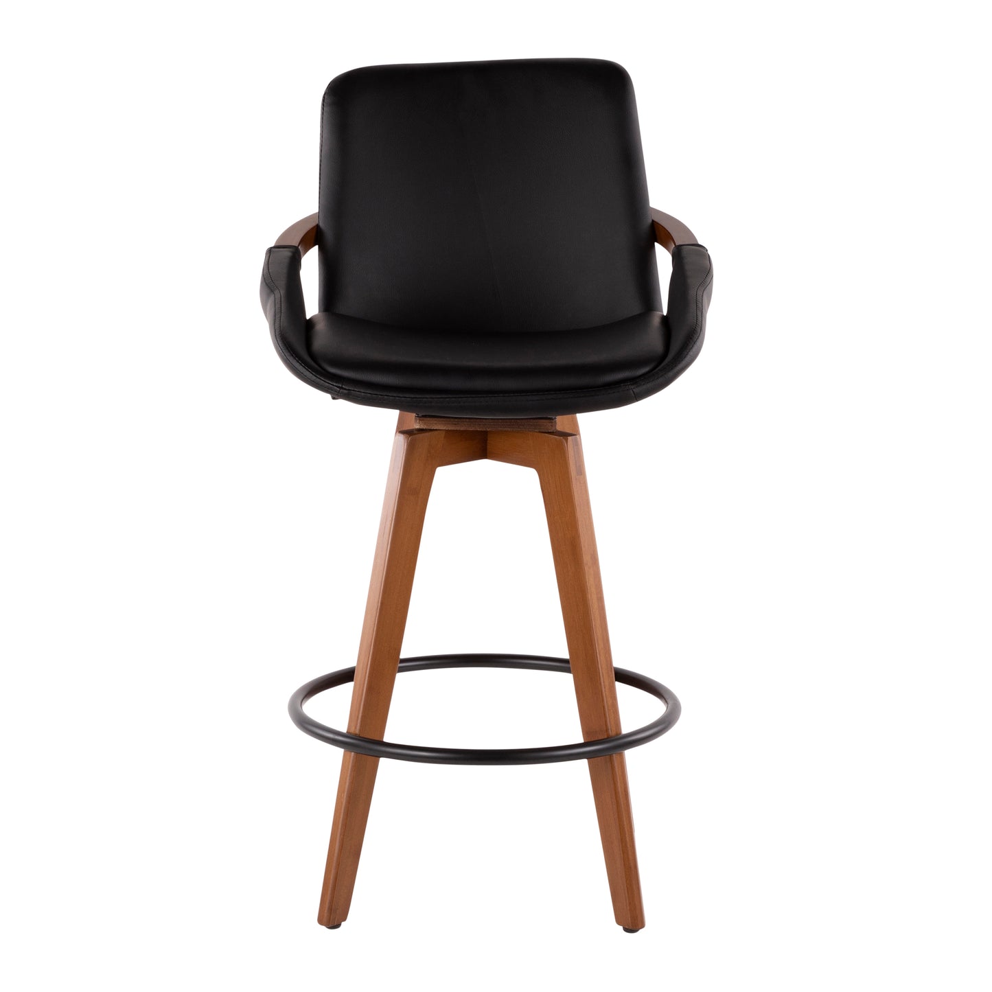 Cosmo Mid-Century Counter Stool in Walnut and Black Faux Leather by LumiSource