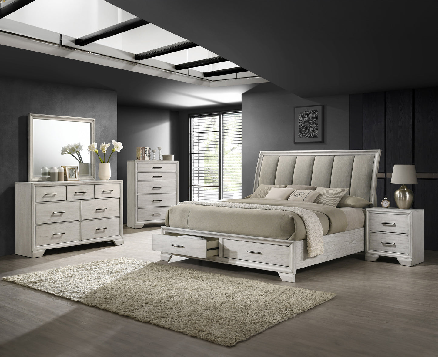 1pc Contemporary Style Storage Drawers Dresser Bedroom Solid Wood Wooden Furniture White Mist Finish